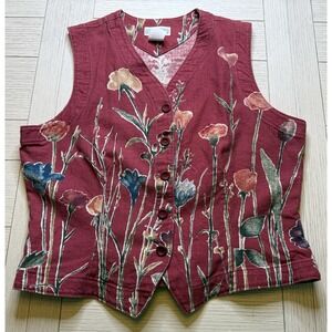 Gotcha Covered VTG Red Floral Women's L Vest Steampunk Cottage Retro Cotton USA
